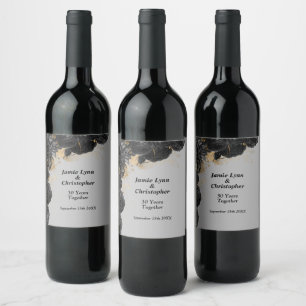 Black Floral Wedding Anniversary Wine Label