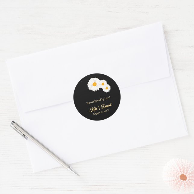 Black Floral Wedding Classic Round Sticker (Envelope)