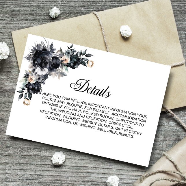 Black Floral Wedding Details Enclosure Card (Creator Uploaded)