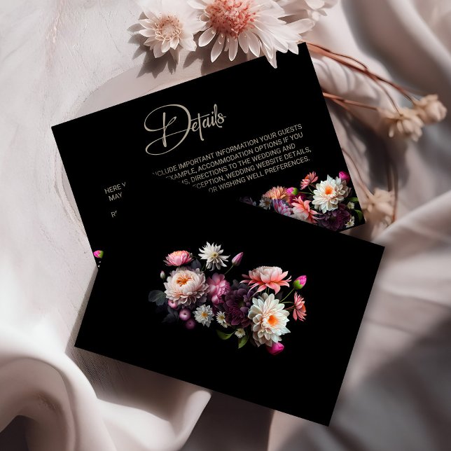 Black Floral Wedding Details Enclosure Card (Creator Uploaded)