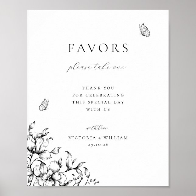 Black Floral Wedding Favour Sign (Front)