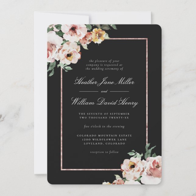 Black Floral Wedding Invitation (Front)
