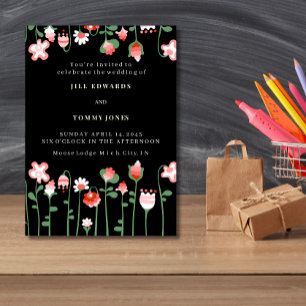 Black Floral Wedding Marriage Flower Invitation