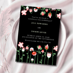 Black Floral Wedding Marriage Flower Invitation
