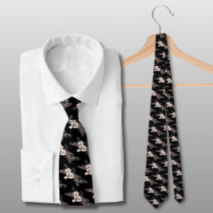 Black Floral Wedding Neck Tie