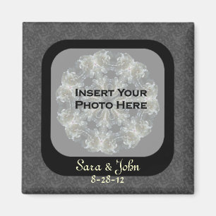 Black Floral Wedding Photo Personalised Magnet