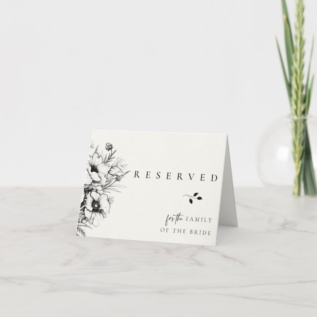Black Floral Wedding Reserved Card (Front)