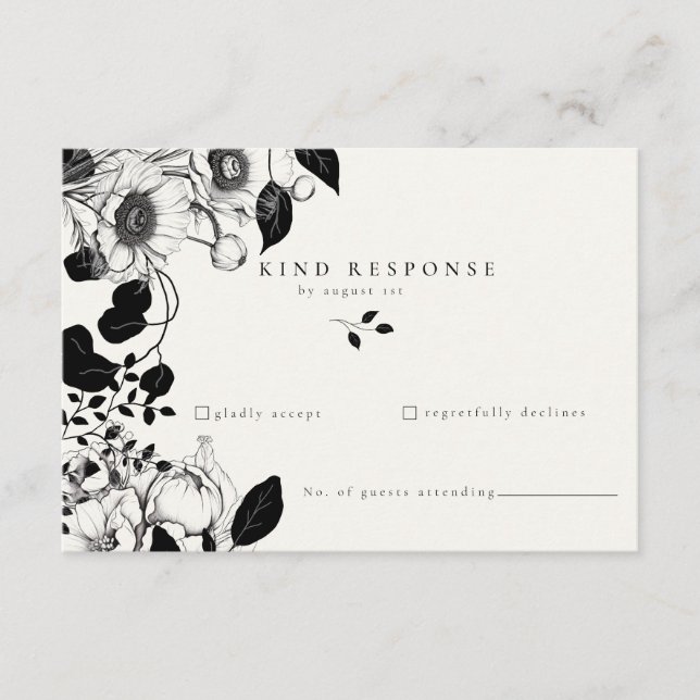 Black Floral Wedding RSVP Card (Front)