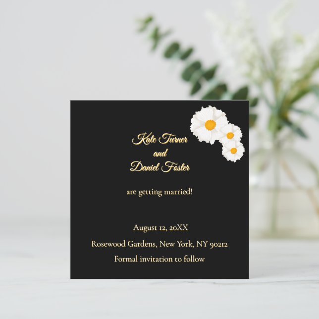 Black Floral Wedding Save the Date Invitation (Standing Front)