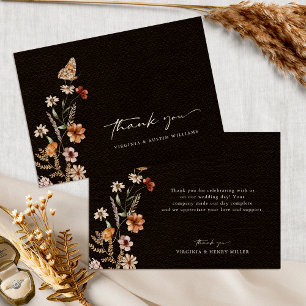 Black Floral Wedding Thank You Card