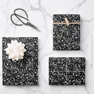 Black Floral Wrapping Paper Sheets