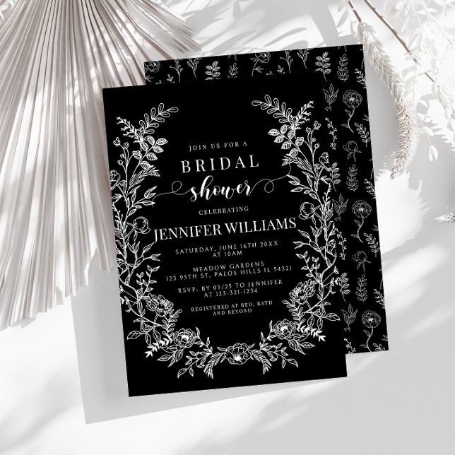 Black floral wreath boho Bridal Shower Invitation (Creator Uploaded)