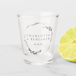 Black Floral Wreath Personalised Wedding Date   Shot Glass