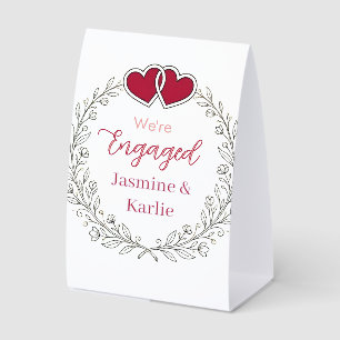 black floral wreath red heart we are engaged name