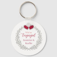 black floral wreath red heart we are engaged name