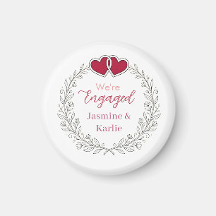 black floral wreath red heart we are engaged name magnet