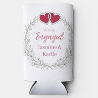 black floral wreath red heart we are engaged name