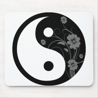 Black Floral Yin Yang Mouse Mat