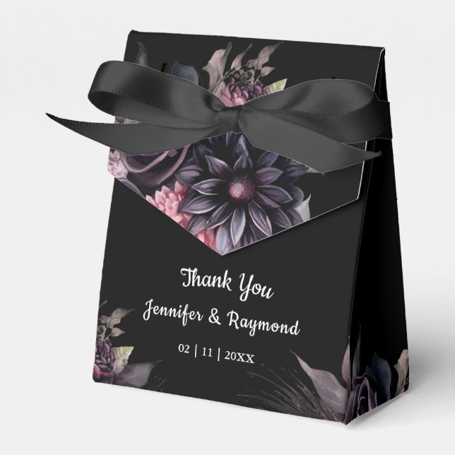 Black Florals Gothic Wedding Favour Box (Front Side)