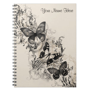 Black Flourish Butterflies  Notebook