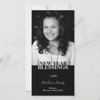 Black flourish elegant new year holiday greeting card