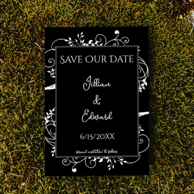Black Flourish Save The Date Announcement (Black Flourish Save the Date Wedding Announcement)