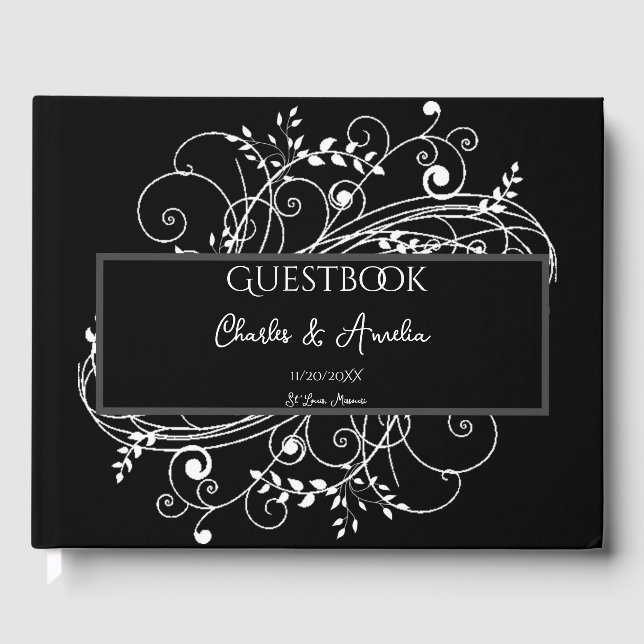 Black Flourish Wedding Guest Book (Front)