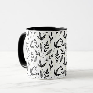 black flover pattern mug