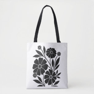 Black Flower Art Botanical MinimalistFlora Design Tote Bag