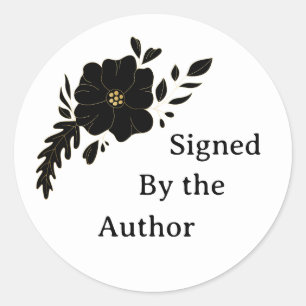 Black Flower Author bookplate Classic Round Sticker