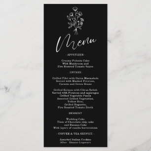 Black Flower Bohemian Simple Botanical Menu