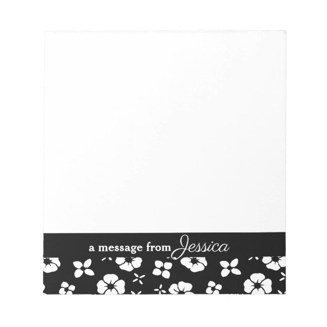 Black Flower Border Personalised Notepad (Front)