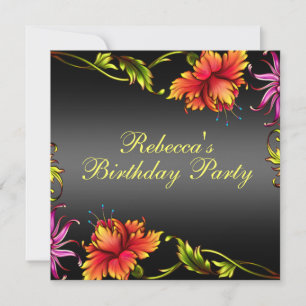 Black Flower Burst Design Birthday Invitation