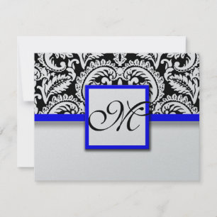 Black Flower Damask with Royal Blue Trim RSVP Card