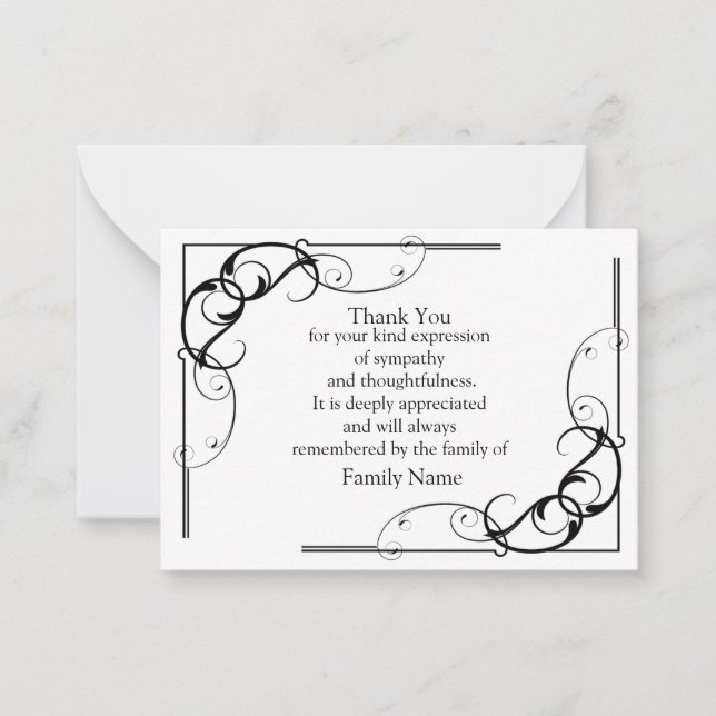Black Flower Divider After Funeral Thank You Cards (Front)