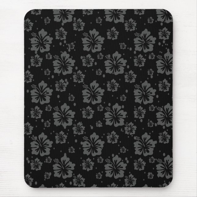 Black Flower Illustration on Black Background  Mouse Mat (Front)