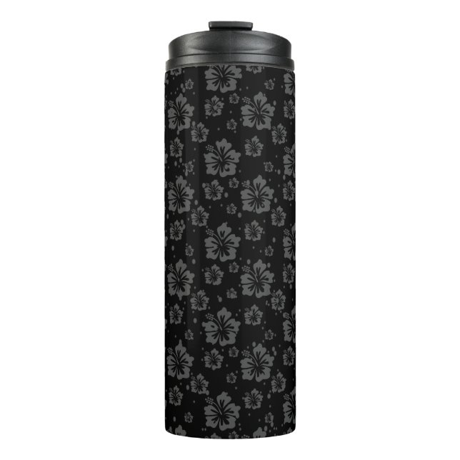 Black Flower Illustration on Black Background  Thermal Tumbler (Front)