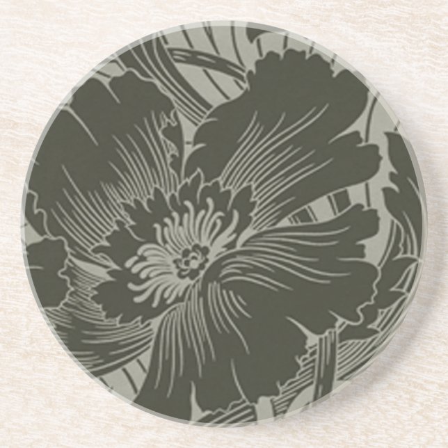 Black Flower Line Art Coaster (Front)