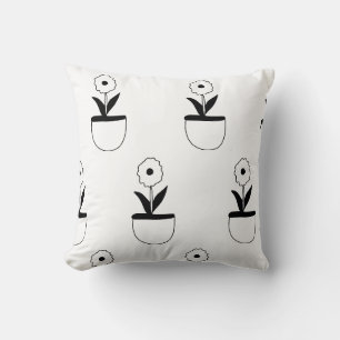 black flower line art design coffee mug cushion