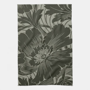Black Flower Line Art Kitchen Towel
