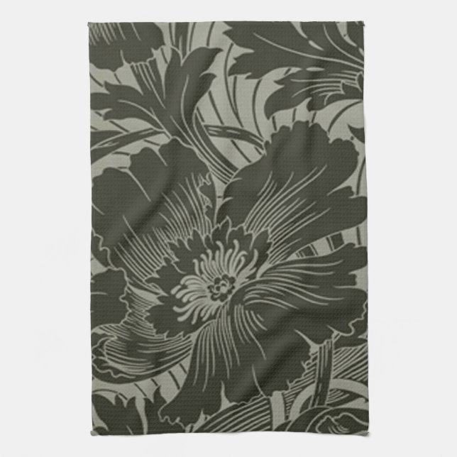 Black Flower Line Art Kitchen Towel (Vertical)