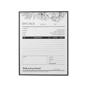 Black Flower Line Design Business Invoice Template Notepad