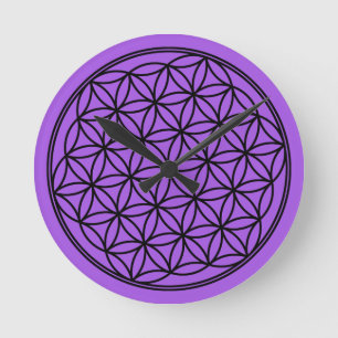 Black Flower of Life Pattern on Any Colour Round Clock