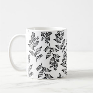 Black Flower Pattern Botanical Dark White  Coffee Mug