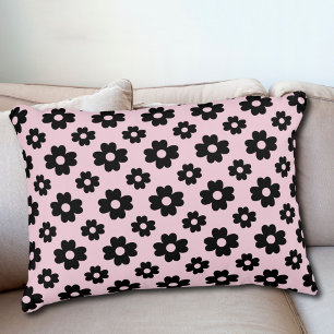 Black Flower Pattern On Pink Decorative Cushion
