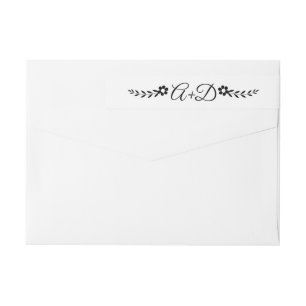 Black flowers and initials floral wedding wrap around label
