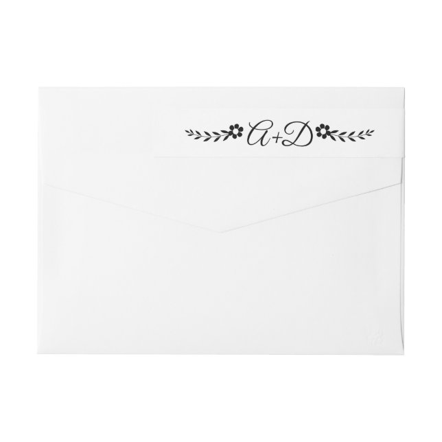 Black flowers and initials floral wedding wrap around label (Back)