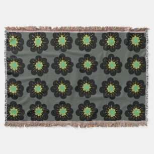 Black Flowers Boho Style  Throw Blanket