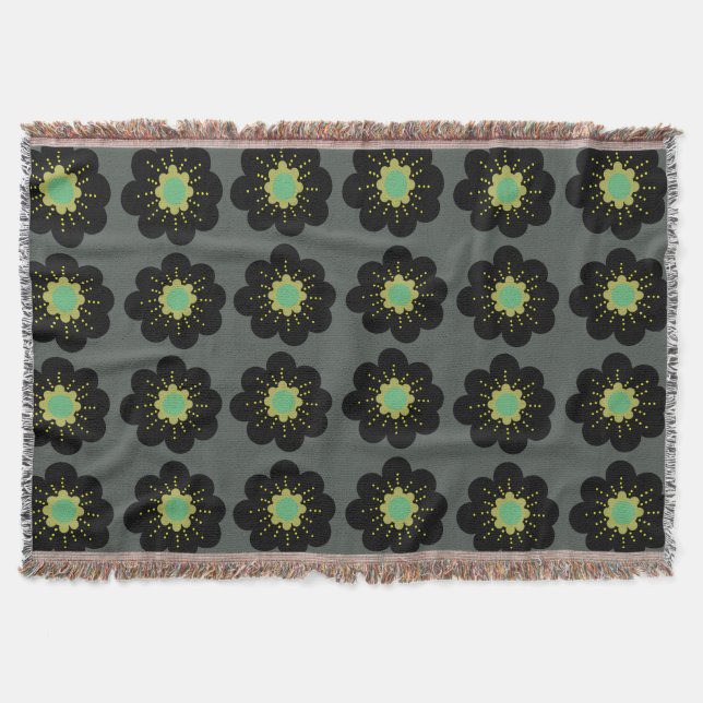 Black Flowers Boho Style  Throw Blanket (Front)