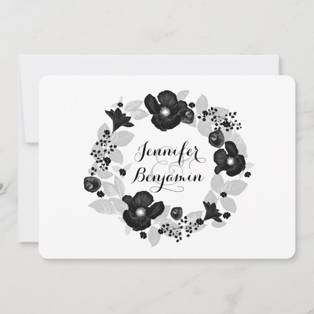 black flowers elegant vintage wedding invitation (Front)